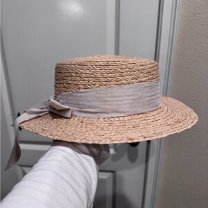 Zara Kids Tan Straw Hat with Cream Ribbon